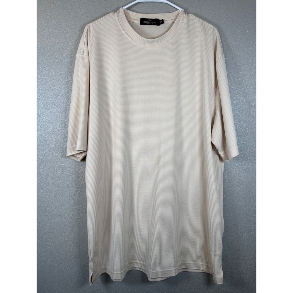 Bugatchi Uomo XXL Men's Tan‎ Beige Ribbed Short Sleeve Knit T-Shirt Top Rayn